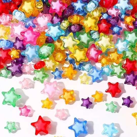 300Pcs Acrylic Star Beads, 3 Sizes Kandi Star Pony Beads for Jewelry Making Crafts Independent Day 4th of July Acrylic Beads Necklace Friendship Bracelets Craft